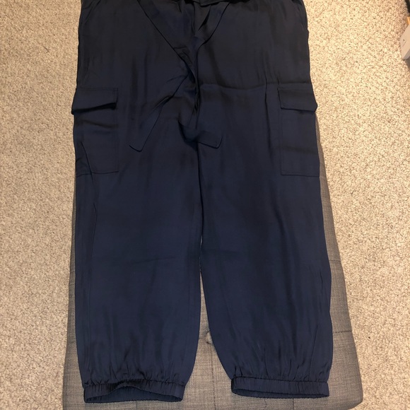 FRAME Navy Satin Cargo Pants - Picture 8 of 10